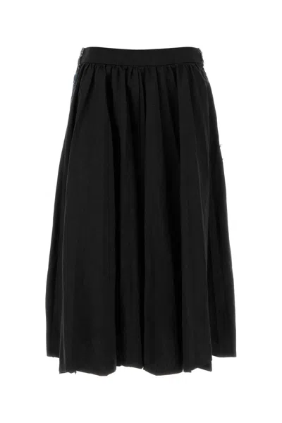 Balenciaga Women Two-tone Twill And Denim Skirt In Black