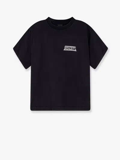 Balenciaga Women Used Effect Cotton T-shirt In Black
