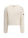 Balenciaga Cropped Sweater With Logo Patch In Wool Blend In Neutral