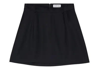 Pre-owned Balenciaga Women's Virgin Wool Twill Large Fit Mini Skirt In Black