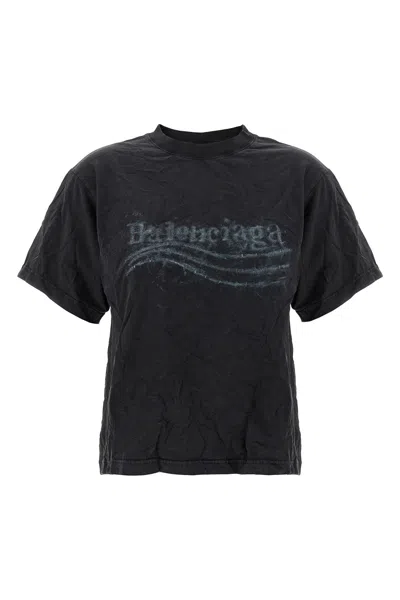 Balenciaga Women 'washed Crayon Political' T-shirt In Black