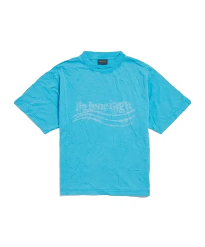 Balenciaga Women's Washed Crayon Political T-shirt Medium Fit In Azure In Blue