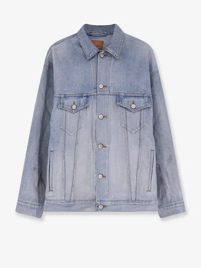 Balenciaga Women Washed Out Denim Jacket In Blue