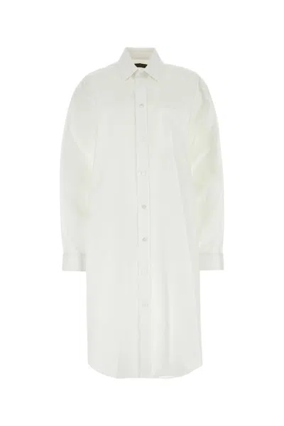 Balenciaga Women White Poplin Shirt Dress