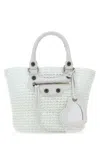 Balenciaga White Raffia Small Le Cagole Panier Handbag In White