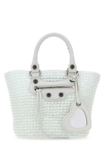 Balenciaga Women White Raffia Small Le Cagole Panier Handbag