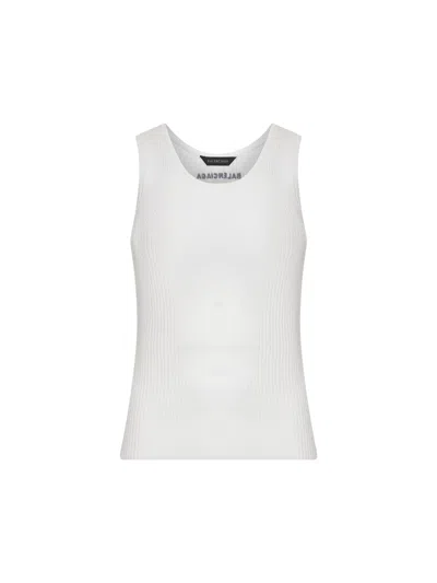 Balenciaga Women White Ribbed Wool Knit Tank Top
