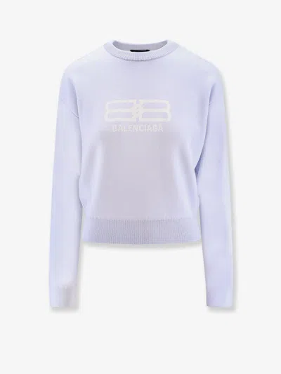 Balenciaga Women Wool And Cotton Blend Sweater In Blue