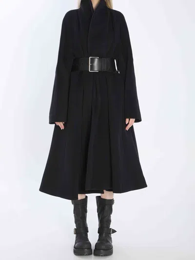 Balenciaga Leather-belt Wrap Coat In Blue