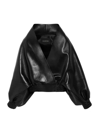 Balenciaga Off-the-shoulder Cropped Jacket In Black