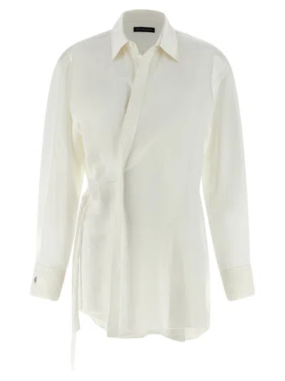 Balenciaga Collared Asymmetric Long Sleeve Wrap Shirt In White