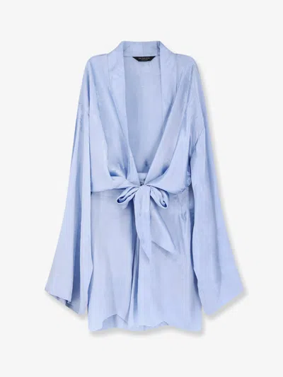 Balenciaga Long-sleeved Tie-waist Dress In Blue