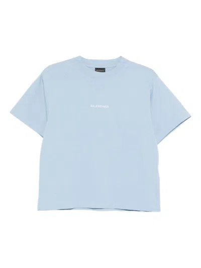 Balenciaga Women`s  Back T-shirt Medium Fit In Light Blue/white