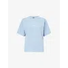 Balenciaga Womens Marine Logo-embroidered Relaxed-fit Cotton T-shirt In Blue