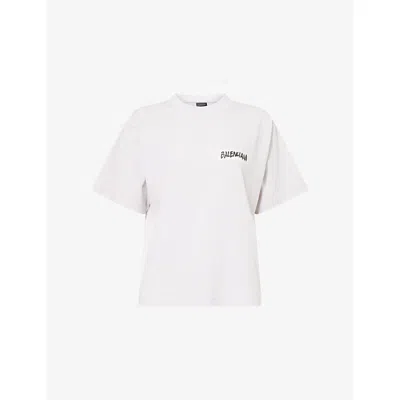 Balenciaga Womens Dirty White Logo-print Relaxed-fit Cotton T-shirt
