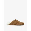 Balenciaga Womens Tan Sunday Faux-shearling Trim Suede Mule Eur 38/5 Uk In Tan