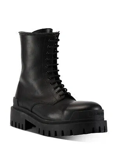 Pre-owned Balenciaga Womens Black 1-1/2" Platform Master Block Heel Leather Booties 39.5