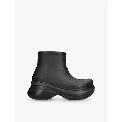 BALENCIAGA WOMENS BALENCIAGA X CROCS RUBBER ANKLE BOOTS BLACK EUR 37 / 4 UK