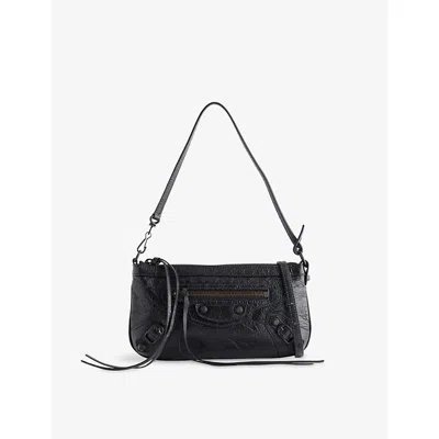 Balenciaga Womens Black Le City Pouch Leather Shoulder Bag