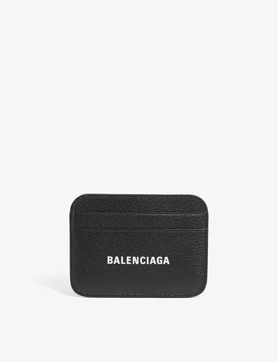 Balenciaga Logo-print Leather Card Holder In Black