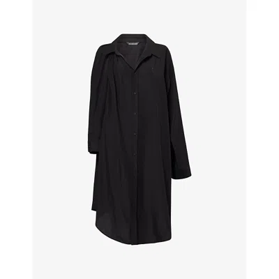 Balenciaga Womens Black One-shoulder Logo-embroidered Woven Mini Shirt Dress