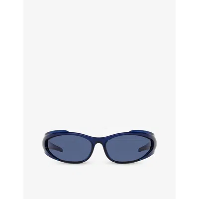 Balenciaga Womens Blue Bb0253s Wraparound-frame Acetate Sunglasses