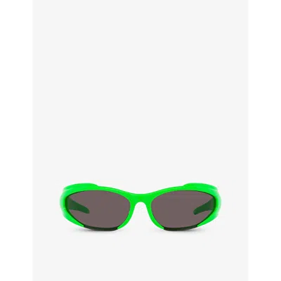 Balenciaga Womens Green Bb0253s Wraparound-frame Acetate Sunglasses