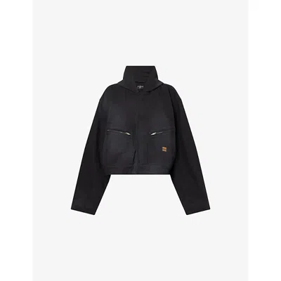 Balenciaga Womens Black Hooded Cropped Cotton Jacket