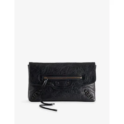 Balenciaga Womens Le City Leather Clutch Bag Black