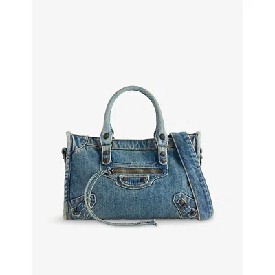 Balenciaga Womens Blue Le City Small Denim Top-handle Bag