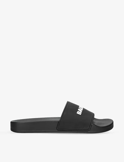 Balenciaga Womens  Logo-embossed Rubber Slides In Blk/white