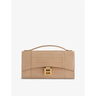 Balenciaga Womens Nude Hourglass Croc-effect Leather Pochette