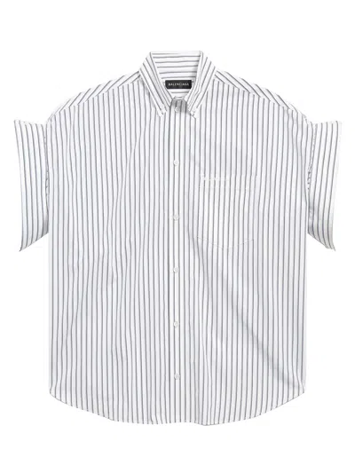 Balenciaga Women White Shirt With Button-down Collar Striped Motif And Front Pocket In Cotton Woman In Multi