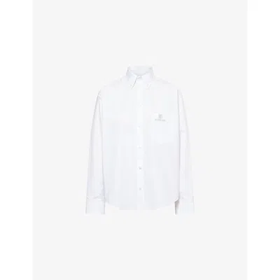 Balenciaga Womens White Relaxed-fit Embroidered-logo Cotton-poplin Shirt
