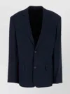 Balenciaga Wool Blazer With Embroidered Pinstripe Pattern In Blue