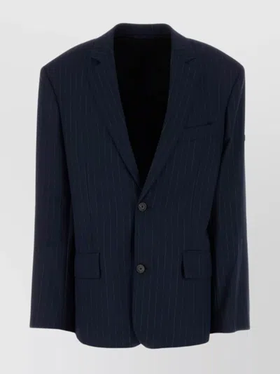 Balenciaga Wool Blazer With Embroidered Pinstripe Pattern In Blue