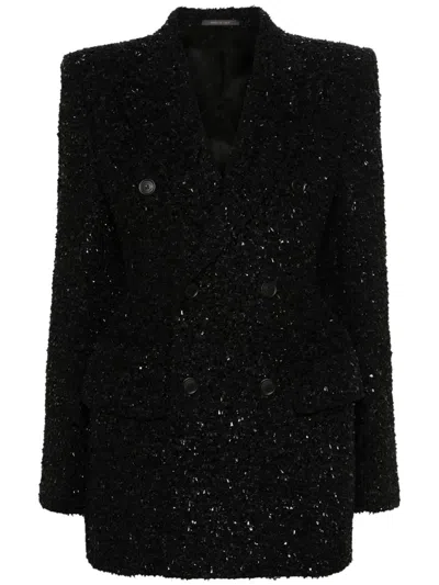 Balenciaga Wool Blend Coat In Black