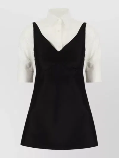 Balenciaga Wool Blend Dress Layered Short Sleeves V Neckline In Multi
