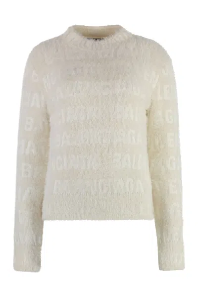 Balenciaga Wool Blend Pullover In Off White