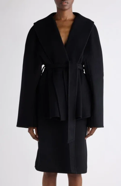 Balenciaga Wool Blend Wrap Coat In Black