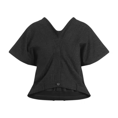 BALENCIAGA BALENCIAGA WOOL BLOUSE WITH UNIQUE V-NECK DESIGN AND DRAPED SLEEVES