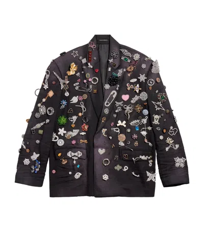 Balenciaga Wool Brooches Tailored Jacket In Black