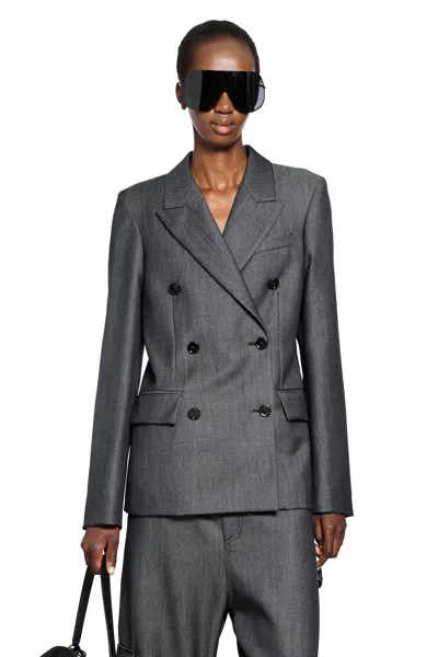 Balenciaga Wool Denim Twill Double-breasted Blazer In Gray