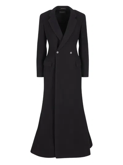 Balenciaga Wool Double-breasted Coat In Black