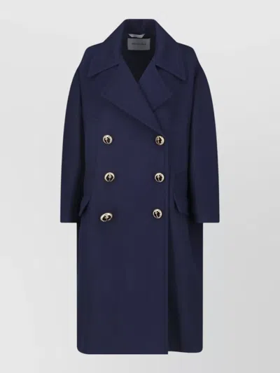 Balenciaga Wool Double Breasted Coat In Blue