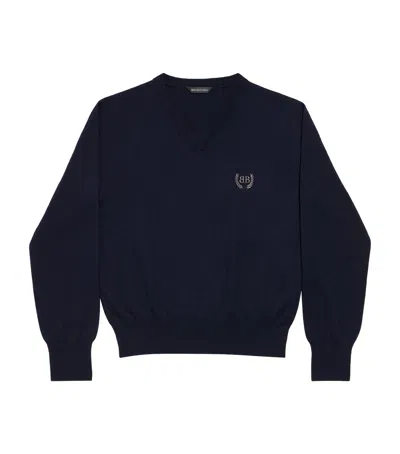Balenciaga Wool Embroidered Sweater In Blue