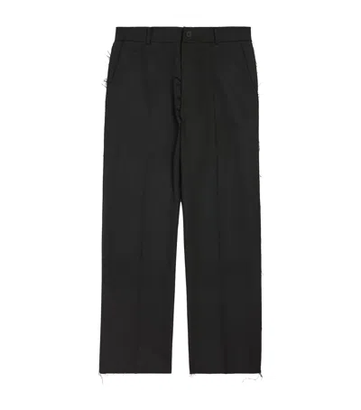 Balenciaga Wool Frayed Wide-leg Trousers In Black