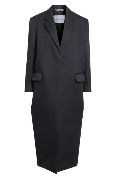 Balenciaga Wool Gabardine Long Sack Coat In Black
