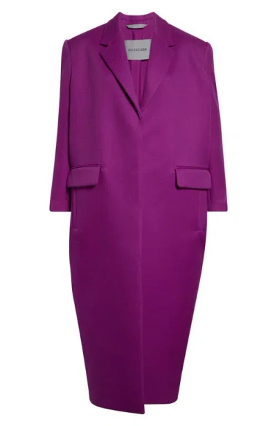 Balenciaga Wool Gabardine Long Sack Coat In Purple