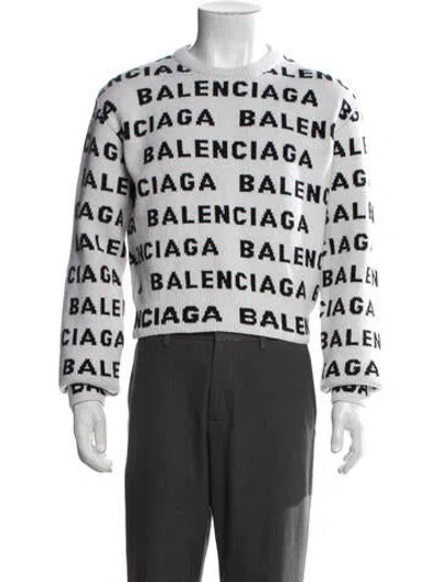 Pre-owned Balenciaga Wool Graphic Print Pullover In White